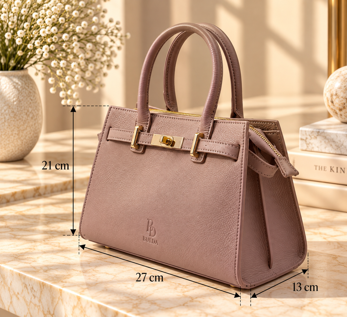 BULDA Signature Leather Tote – Rose Petal