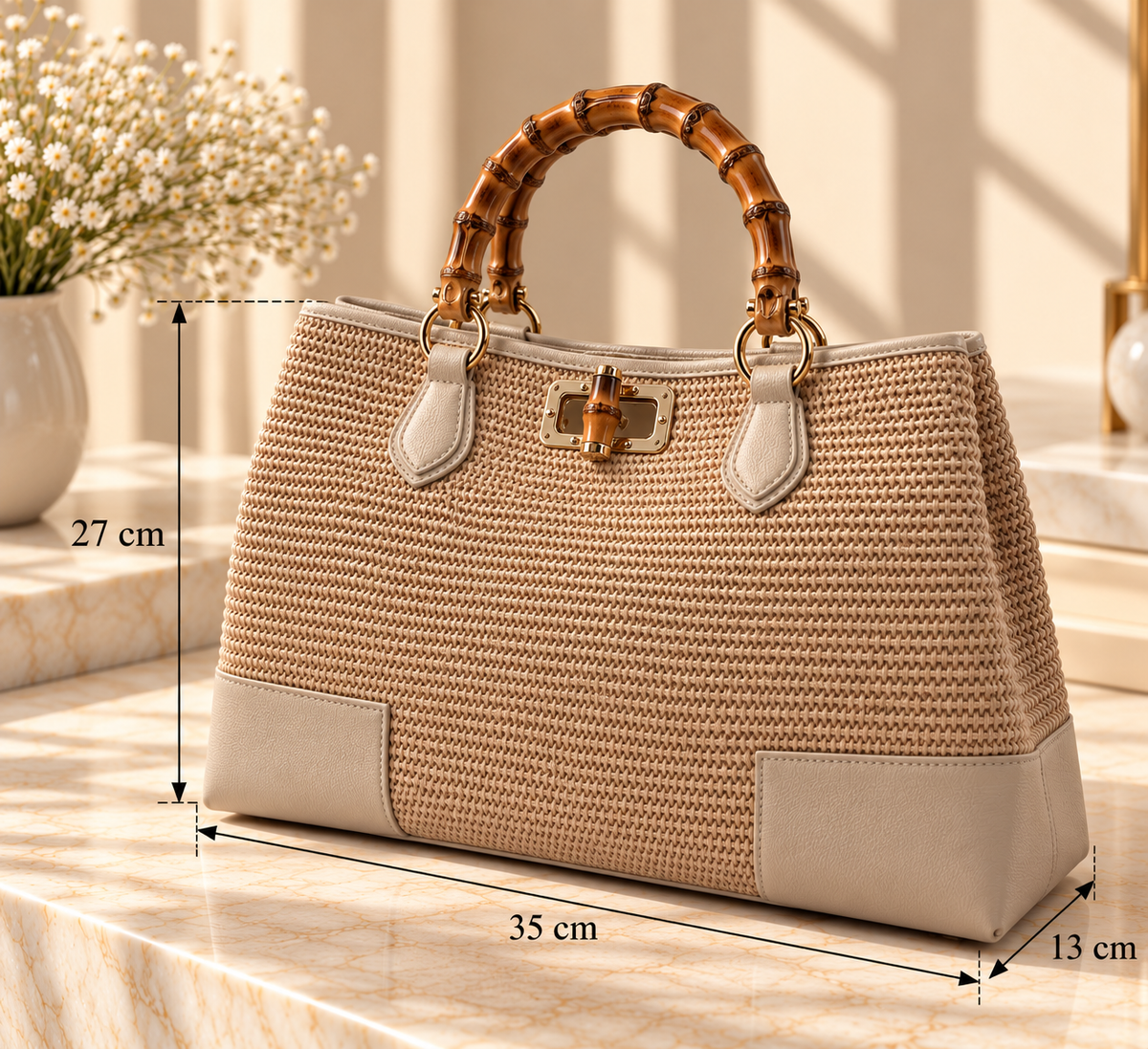Bamboo bags, color beige