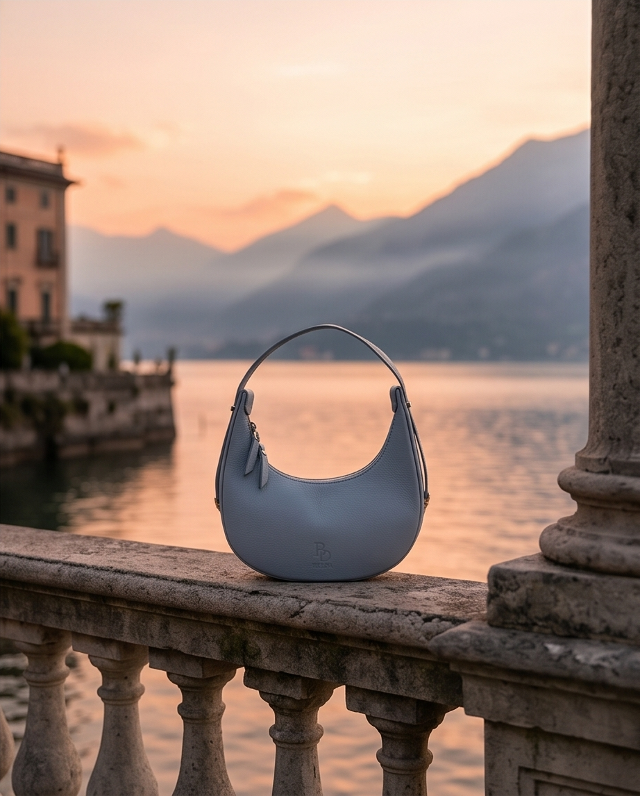 The Crescent Bag — Celeste Blue Pebbled Leather
