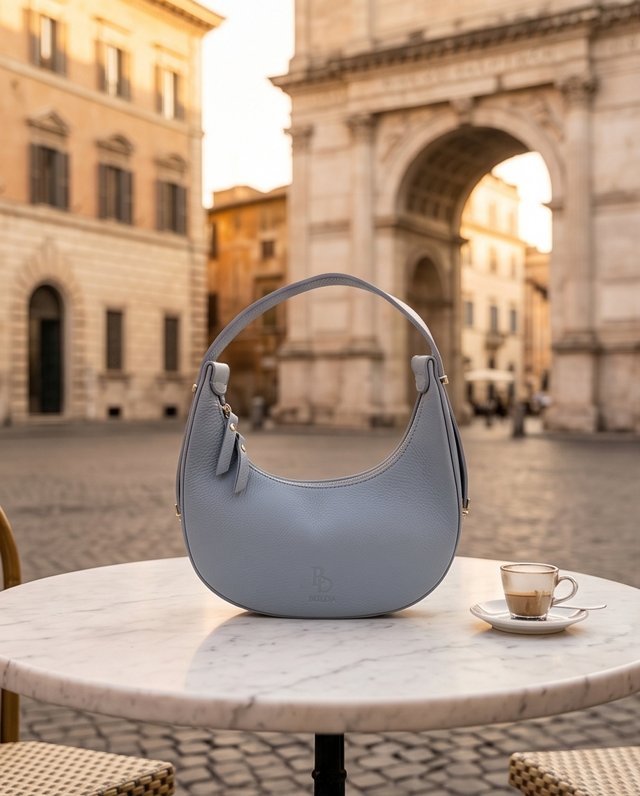 The Crescent Bag — Celeste Blue Pebbled Leather