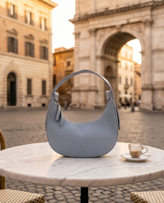 The Crescent Bag — Celeste Blue Pebbled Leather
