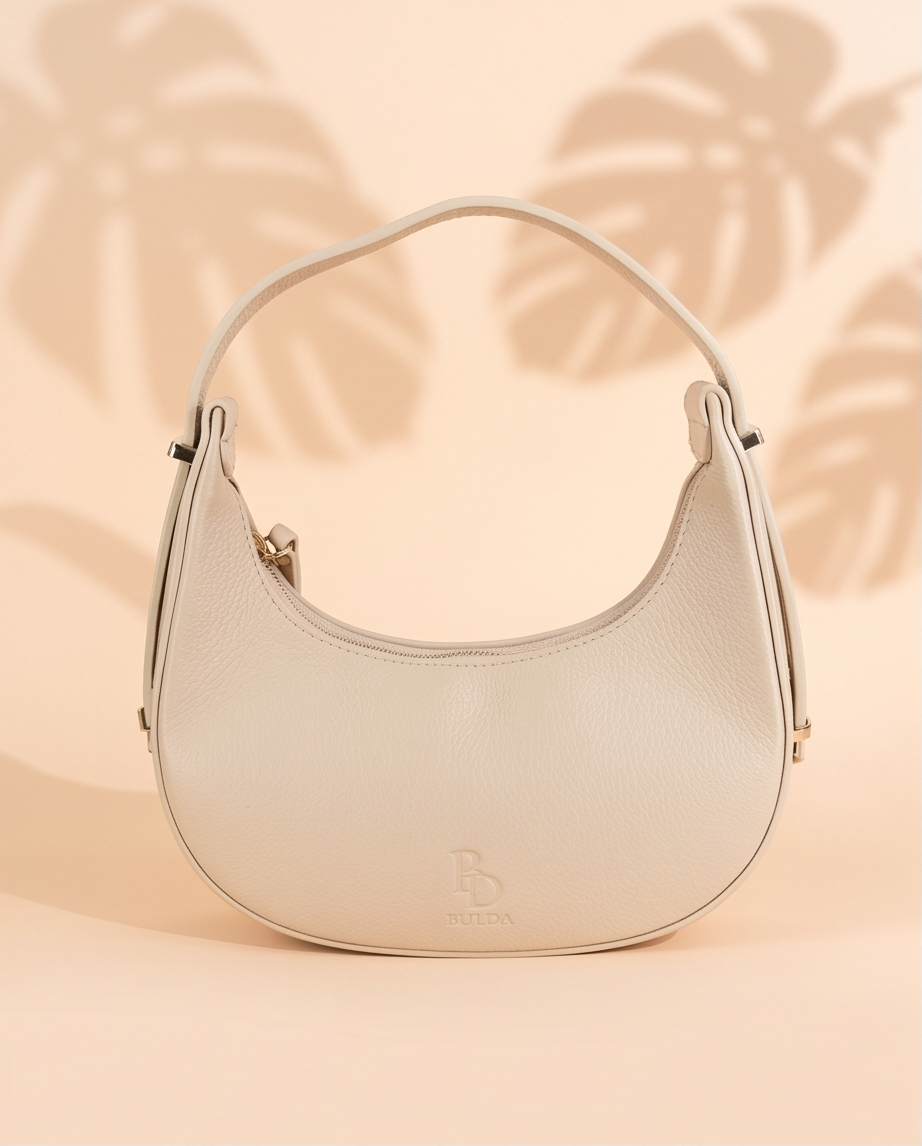The Crescent Bag — Sand Beige Pebbled Leather