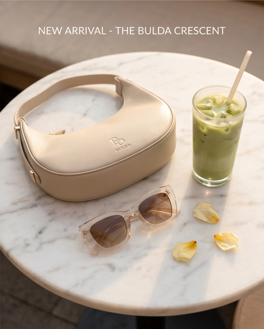 The Crescent Bag — Sand Beige Pebbled Leather
